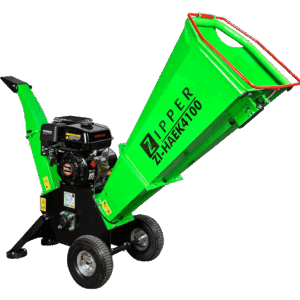 Zipper ZI-HAEK4100 Benzin-Häcksler mit großem Trichter, Fahrwerk und verstellbarem Auswurfschacht für Äste bis 100 mm